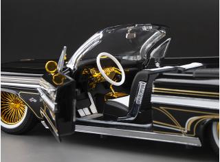 Chevrolet Impala open convertible Lowrider with movable suspension, black/chrome with small white wall tires SunStar Metallmodell 1:18